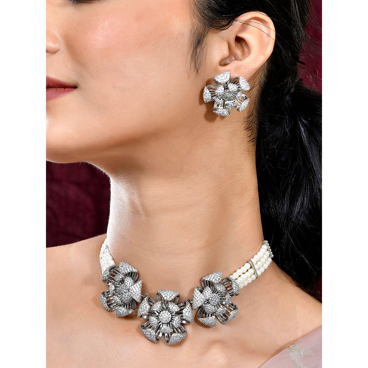 Voylla Royal Romance Jasmine Statement Choker and Earrings