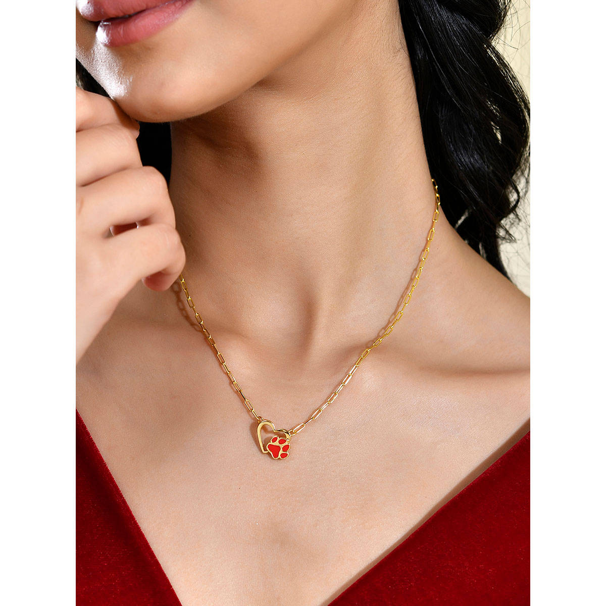 Voylla Valentine's Day Pawprints On My Heart Pendant Necklace