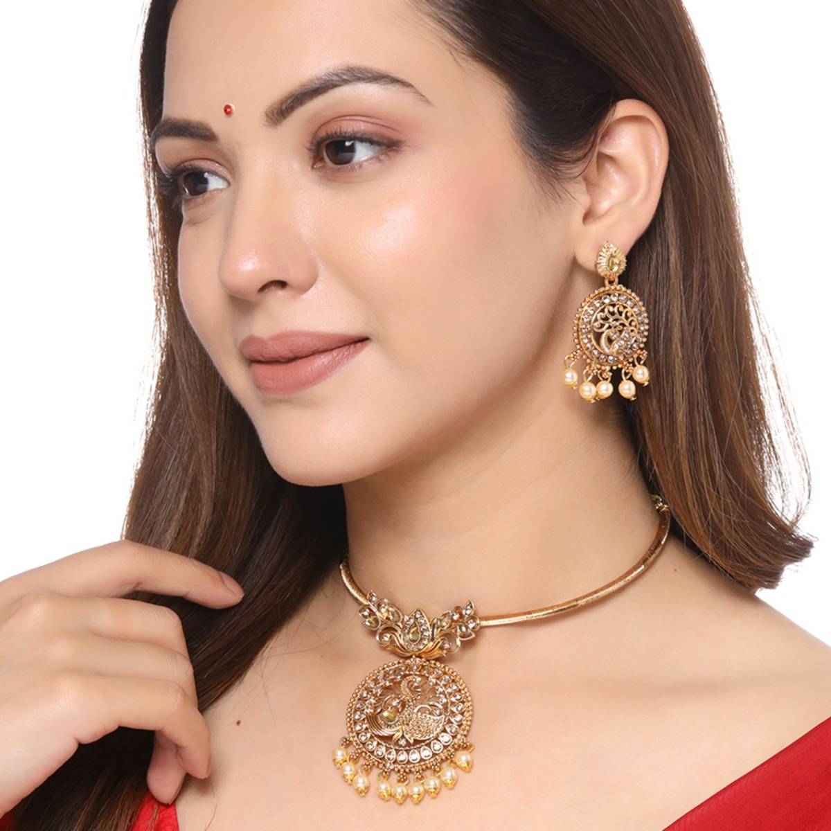 Yellow Chimes Gold-Plated Stiff Chain Jewellery Set