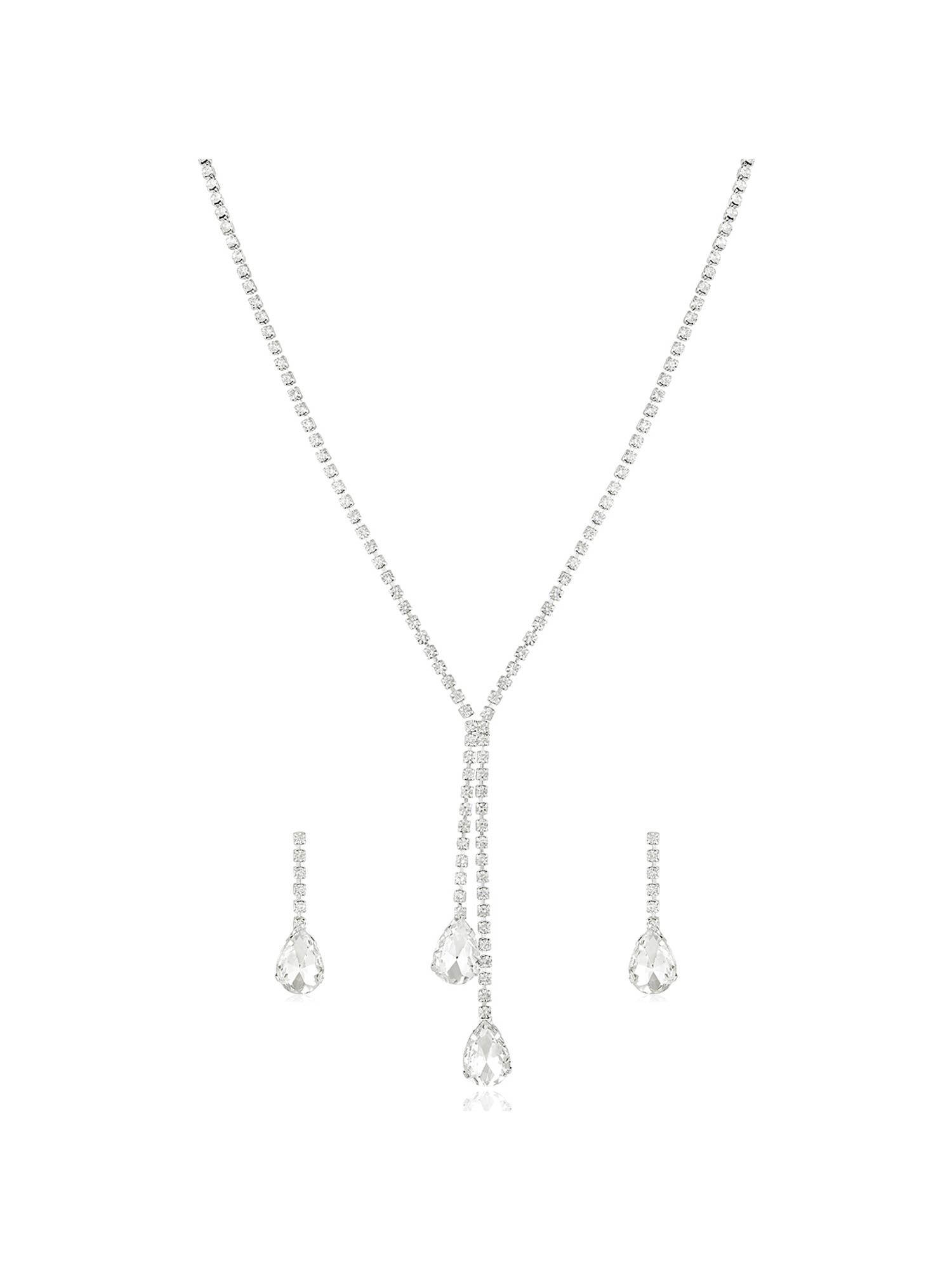 Peora Silver Plated Crystal Studded Pendant Style Jewellery Set