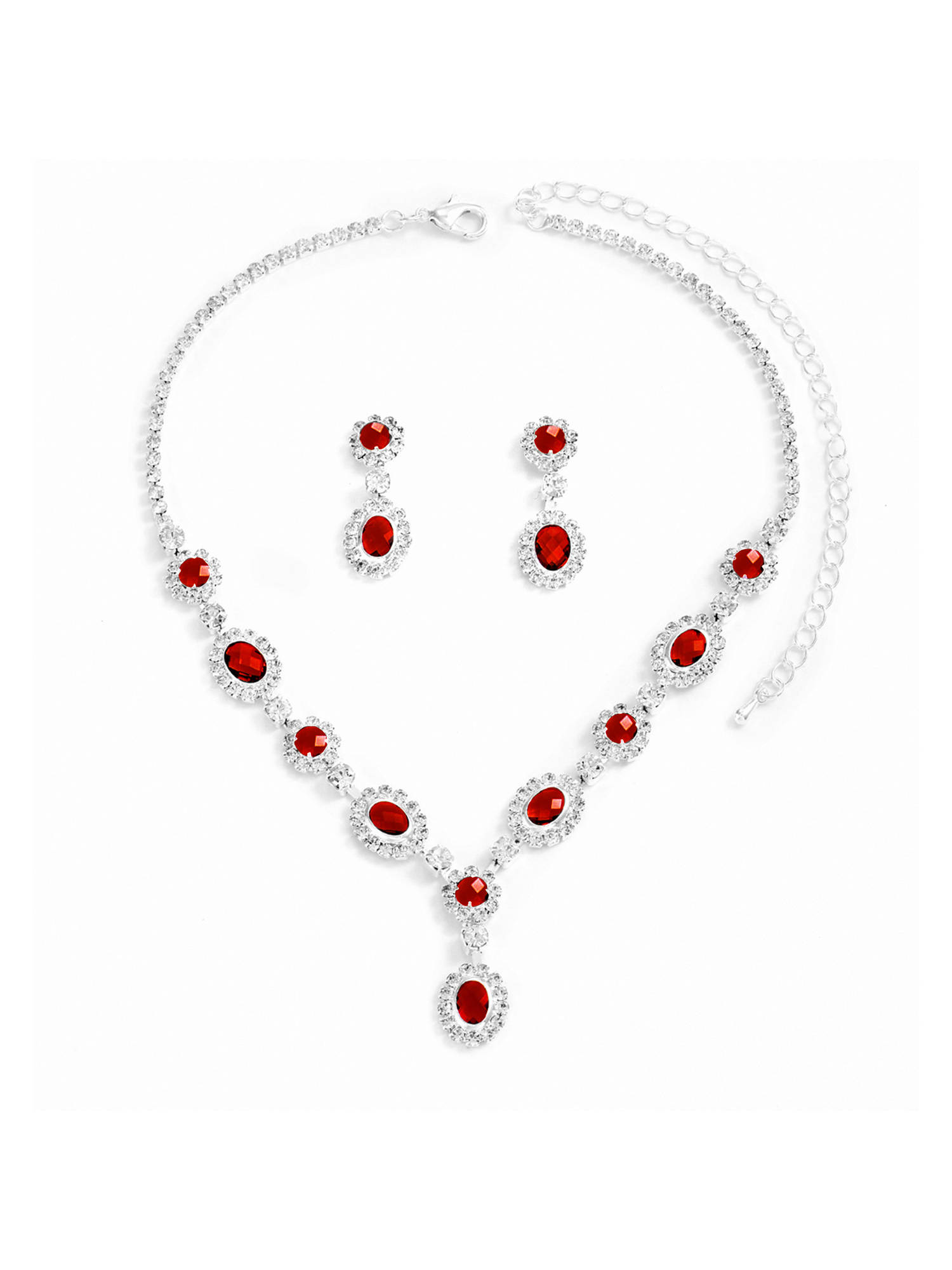 Peora Silver Plated CZ and Red Crystal Studded Jewellery Set