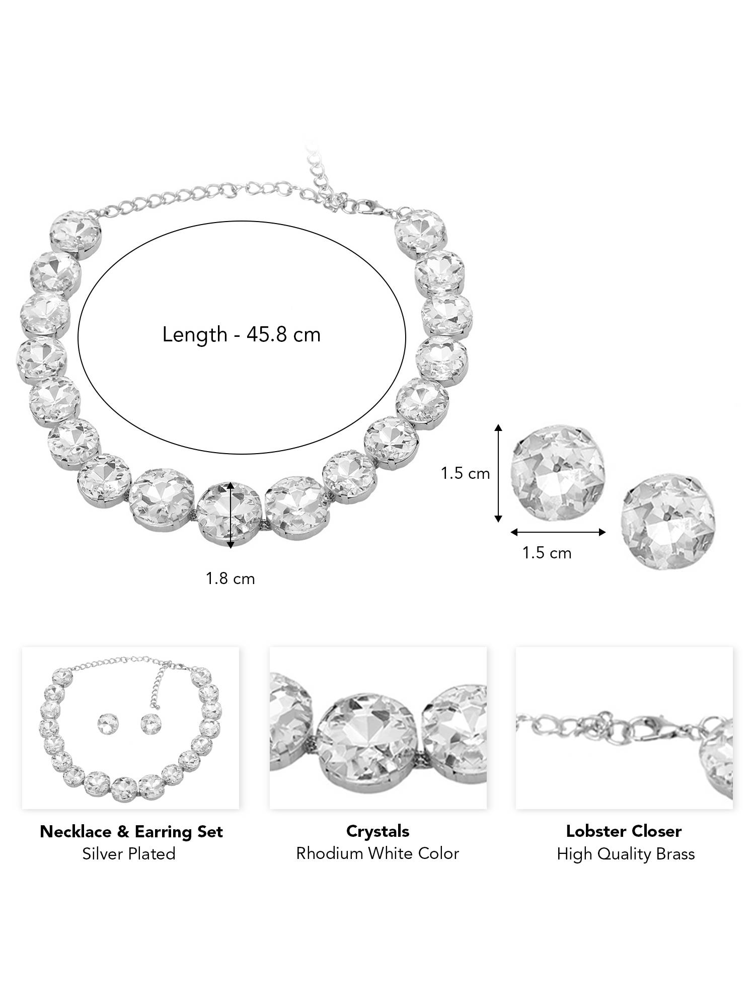 Peora Silver Plated Crystal Studded Jewellery Set
