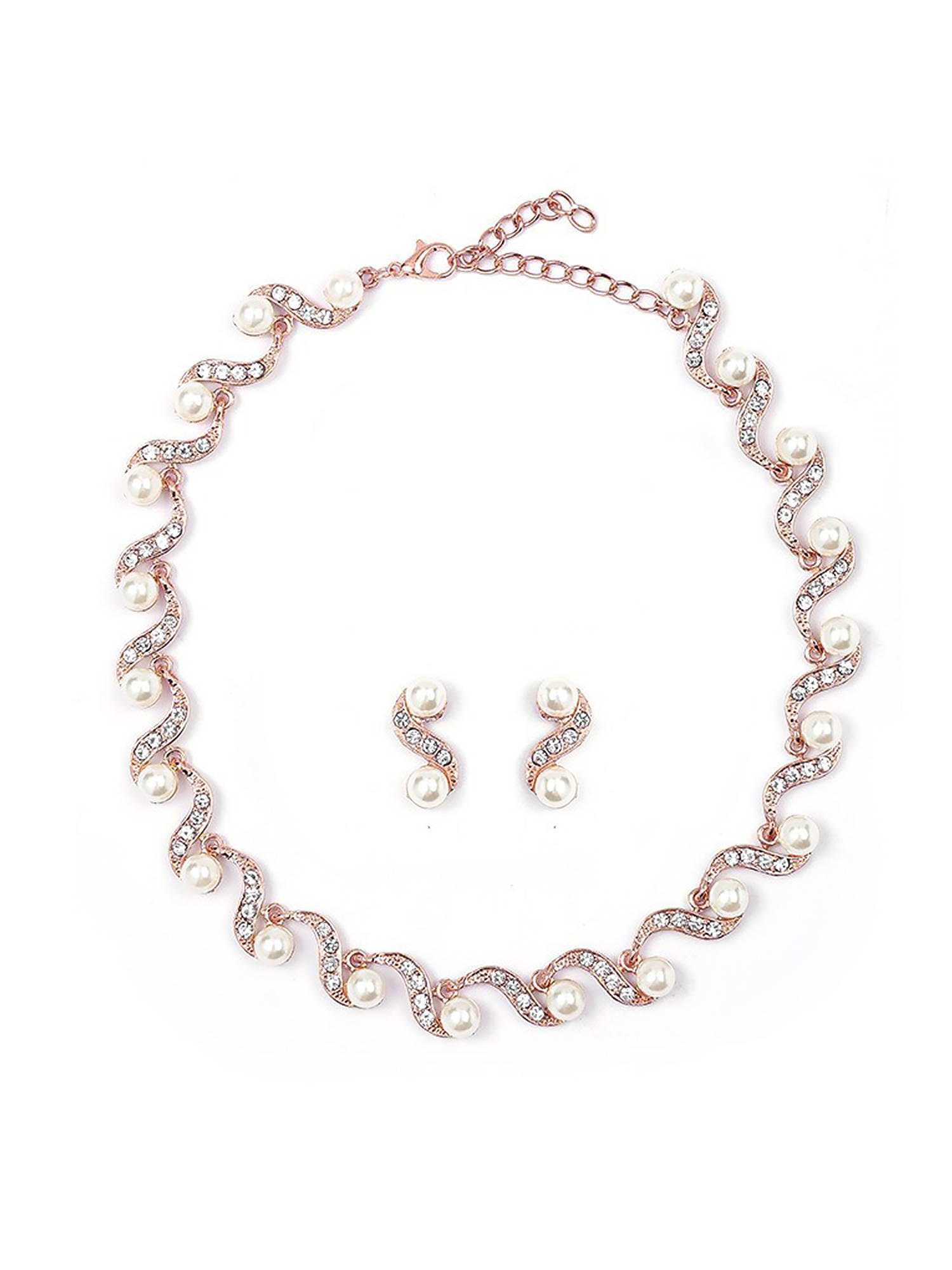 Peora Rose Gold Plated Crystal and Pearl Studdded Fancy Jewellery Set