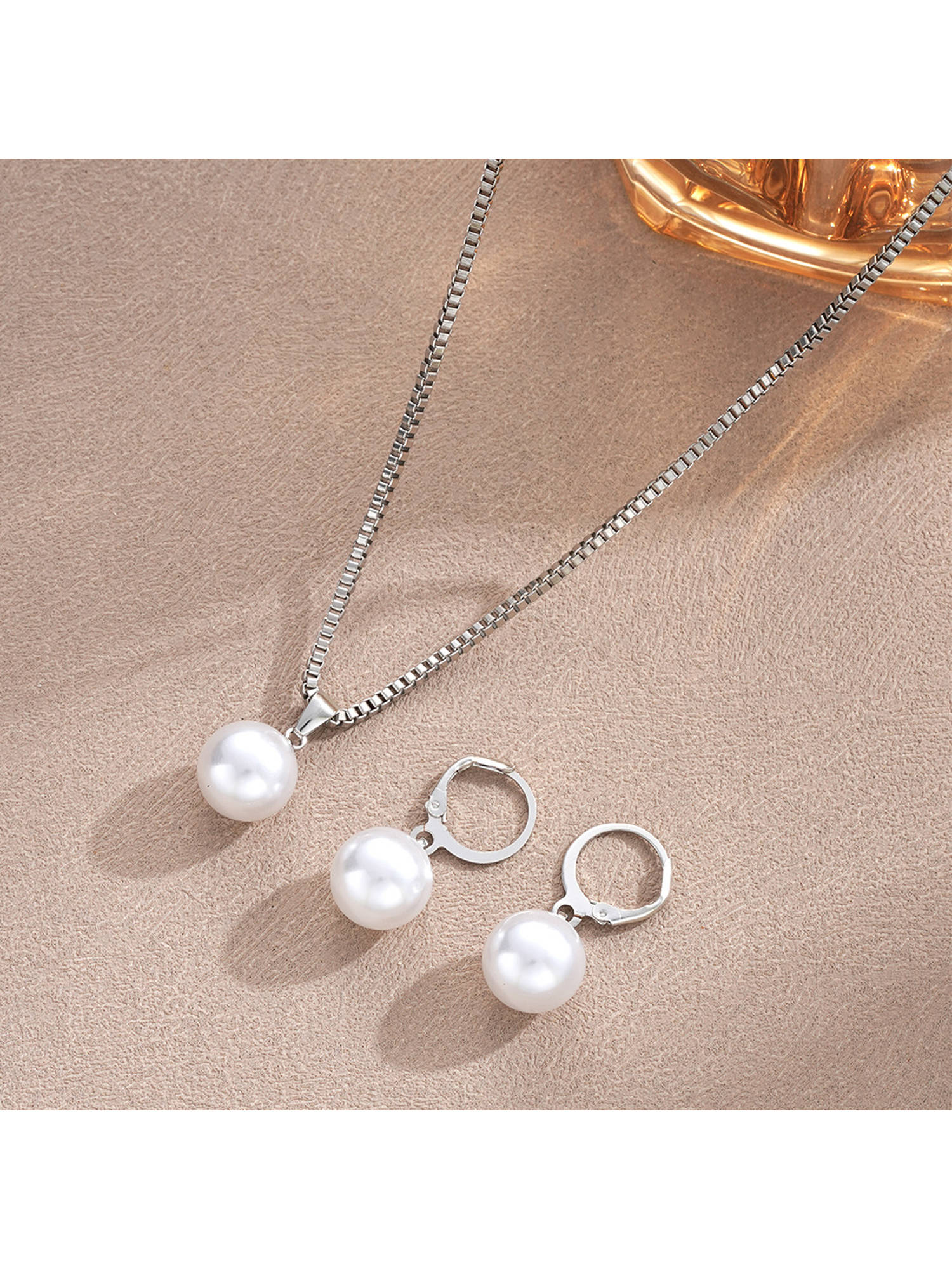 Peora Silver Plated Pearl Drop Jewellery Set