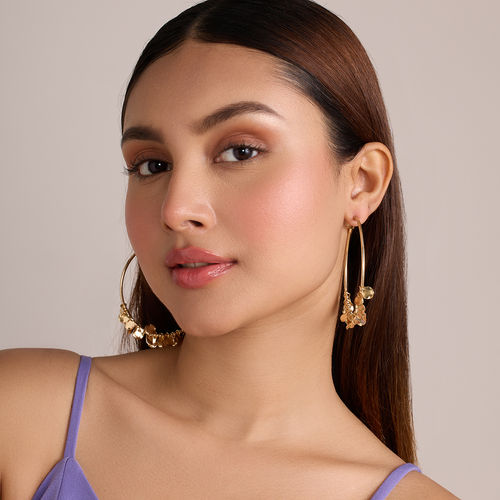 Pipa Bella by Nykaa Fashion Gold Coin Charm Dangle Hoop Earrings