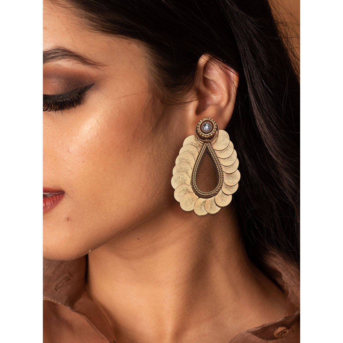 Suhani Pittie Gold coin motif and crystal Drop earrings