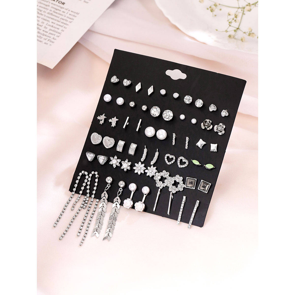 Yellow Chimes Silver Stud Earrings for Girls Combo of 30 Pairs