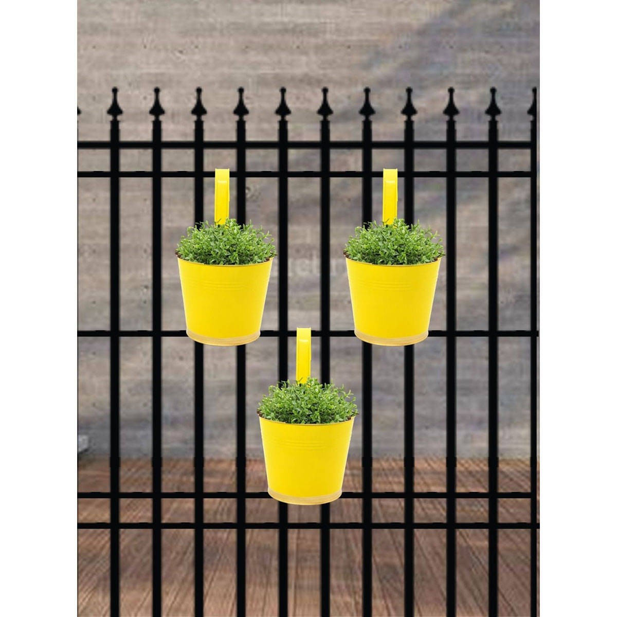 Ecofynd 3 Yellow Balcony Hanging Pots for Railing