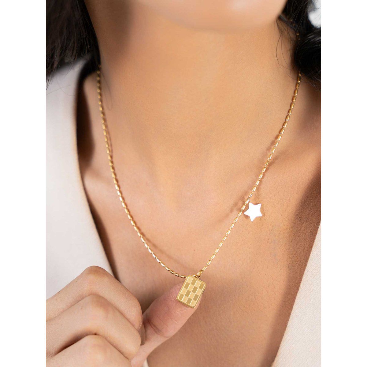 Buy ZAISHA 18K Gold Plated Check Drop Star Necklace Online