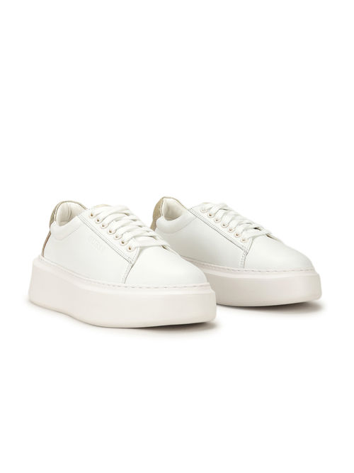 Guess Women White and Gold Colorblocked Lace-Up Sneakers (UK 4)