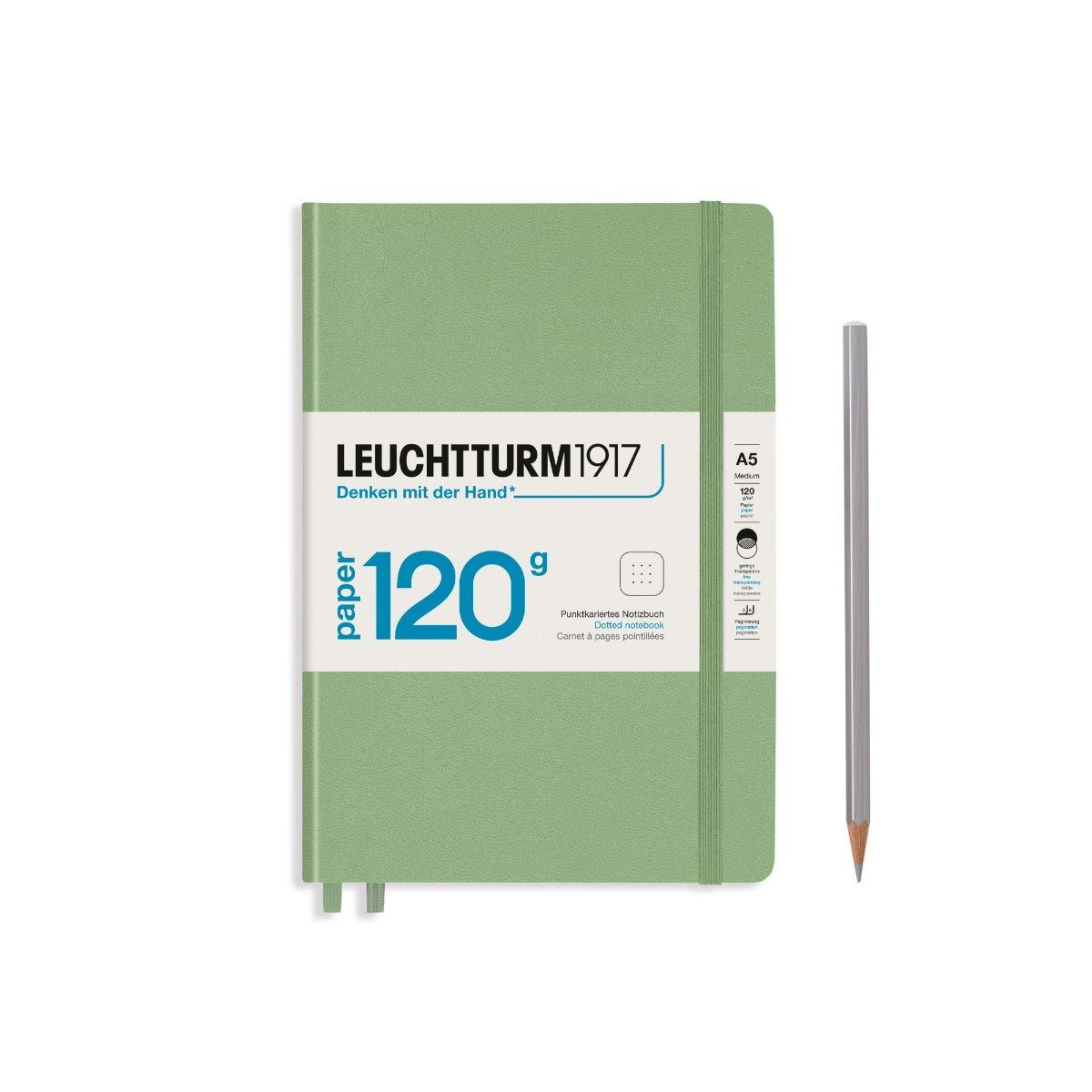 Leuchtturm1917 120G Edition Medium A5-Size Hard Cover Notebook (Dotted) - Sage Green