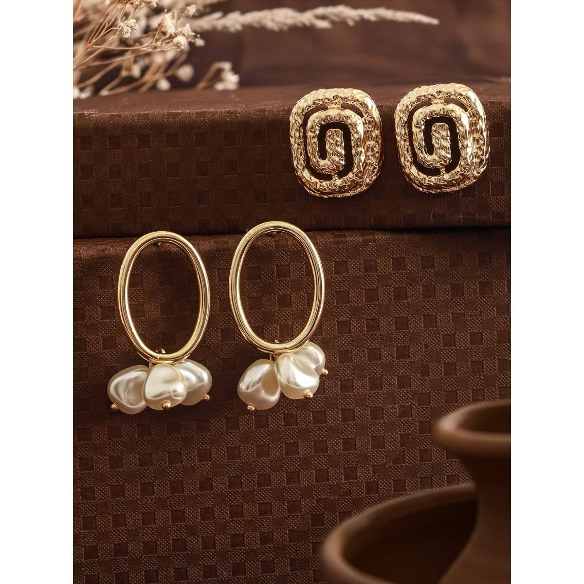 Aatmana White-Plated Contemporary Studs (Pack of 2)