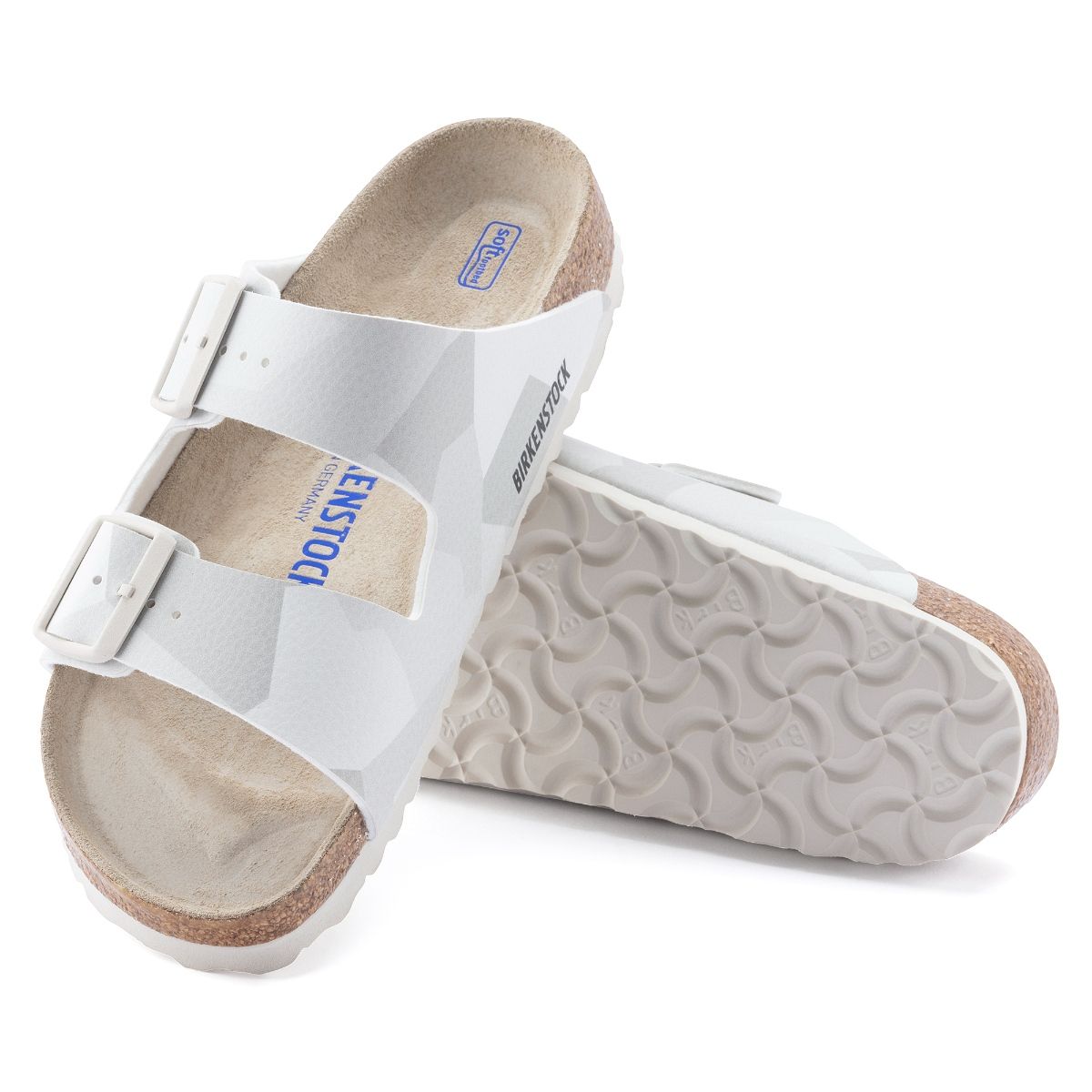 Birkenstock Arizona Desert Soil Geo Snow White Narrow Width Unisex Two Strap Sandals