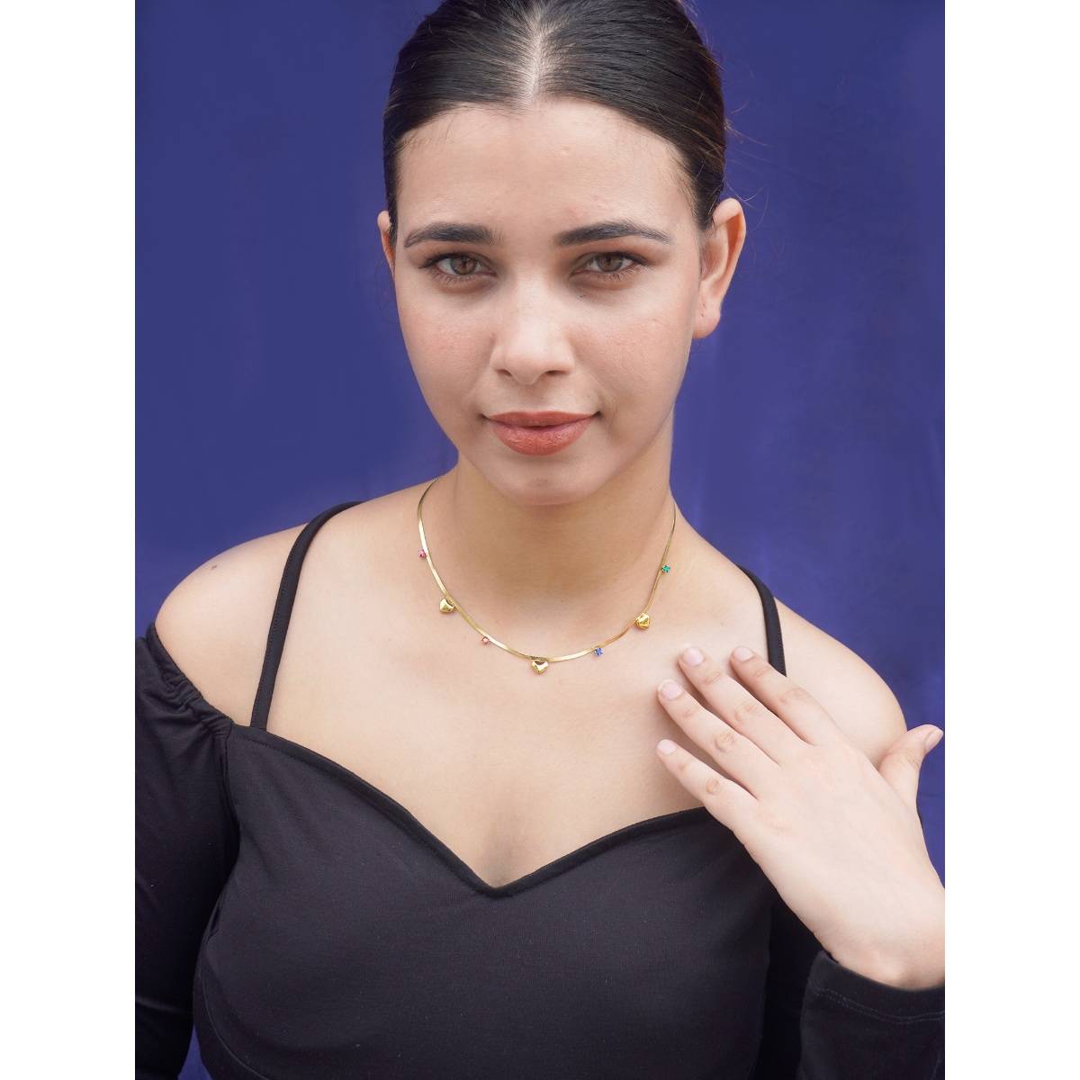 Niscka Anti-Tarnish Gold-Plated Multi Color Crystal Necklace Chain