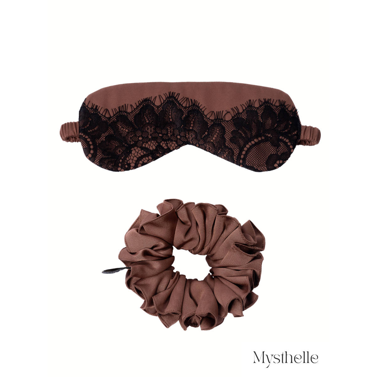 Mysthelle Brown Lace Scrunchie and Eyemask (Set Of 2)