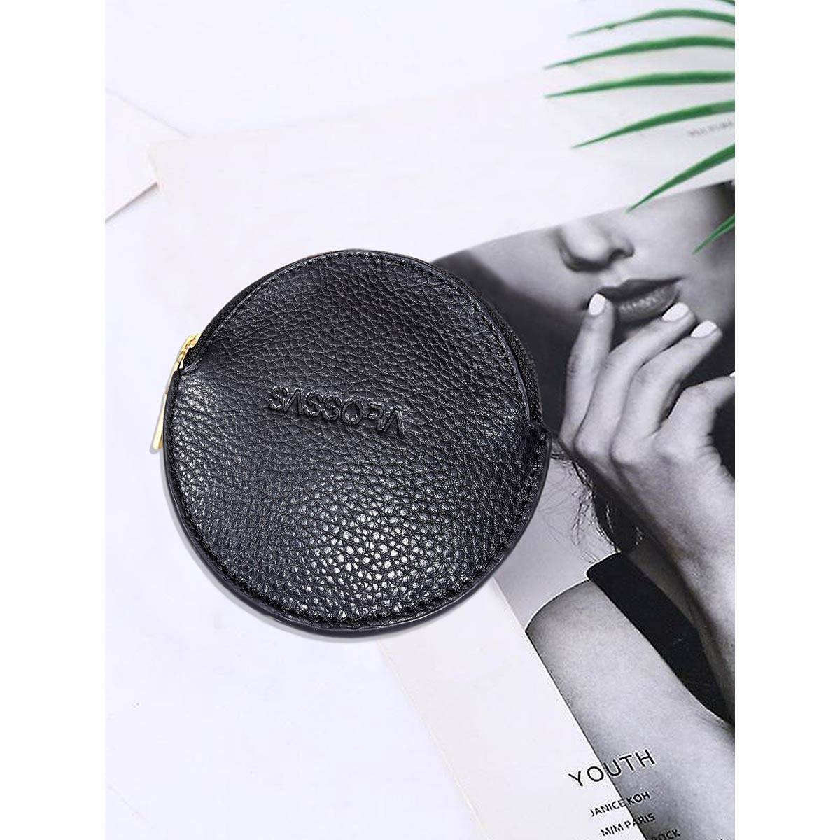 Sassora Premium Leather Slim Black Jewellery Pouch