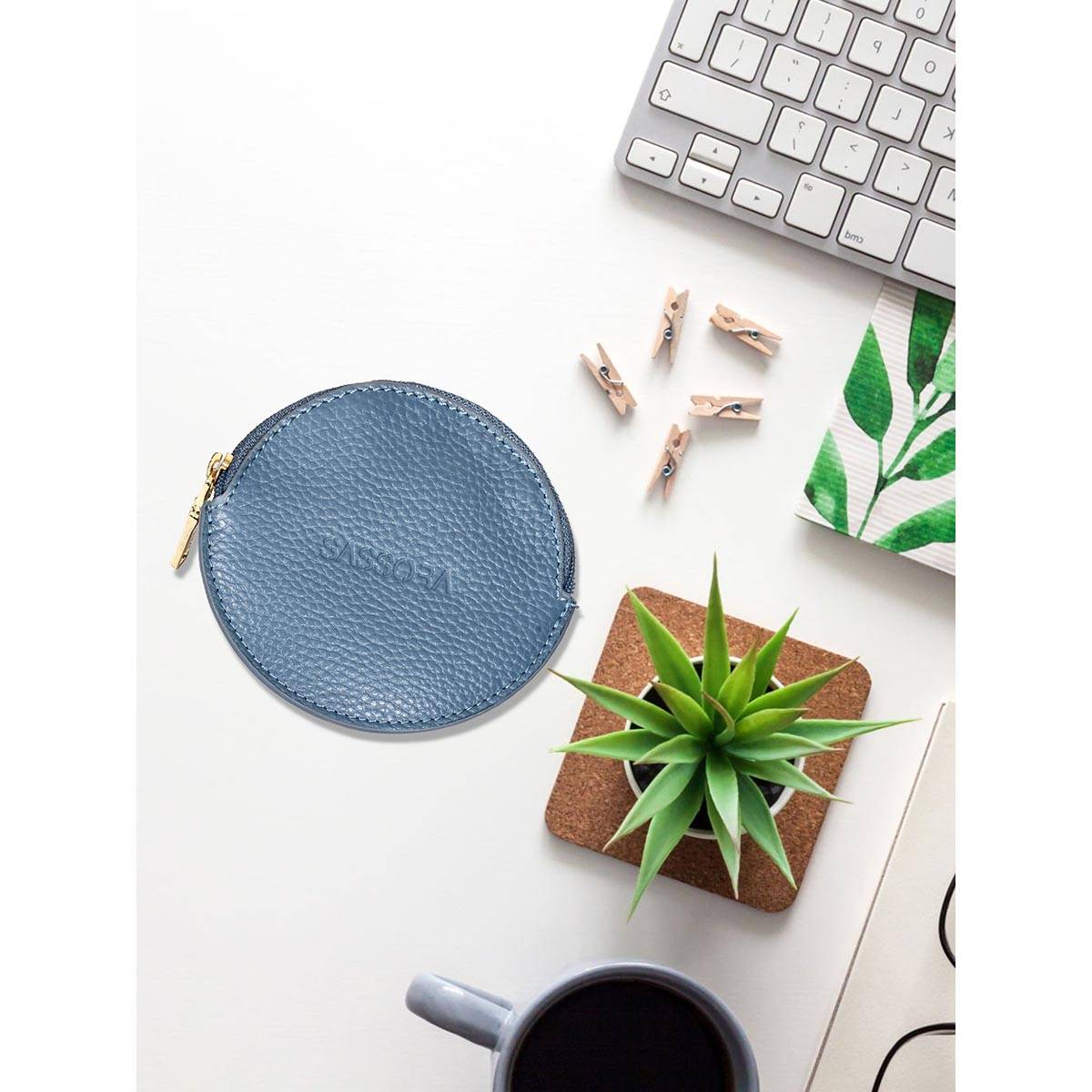 Sassora Premium Leather Slim Blue Jewellery Pouch