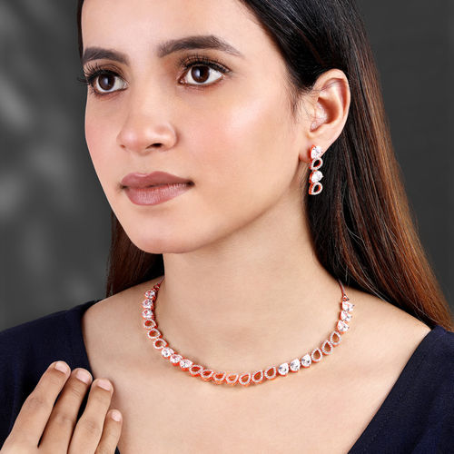 Buy Peora Rose Gold Plated Cubic Zirconia Studded Glamour Necklace