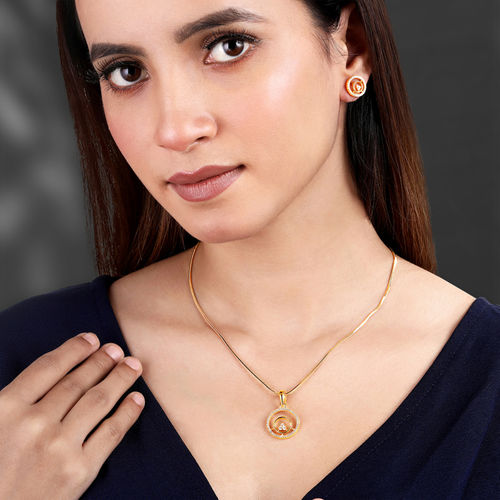 Peora Gold Plated Cubic Zirconia Studded Round Shape Pendant Chain and  Earrings