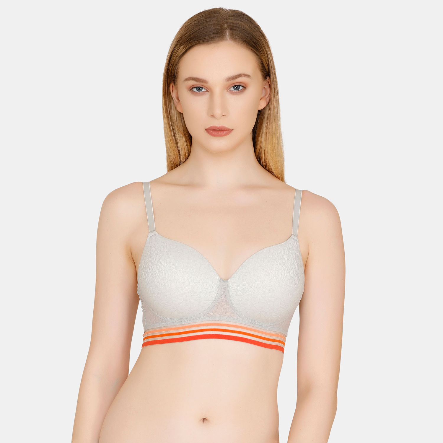 Zivame All That Lace Gentle Pushup Bra With Sheer Cheeky Panty- Grey