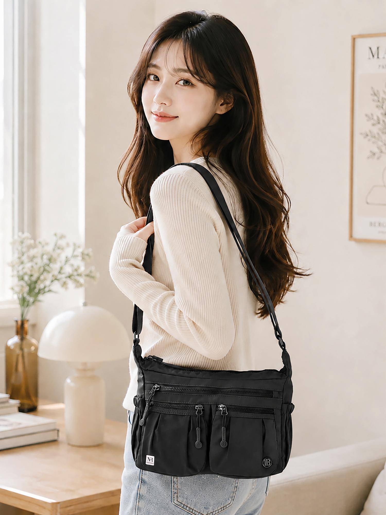NFI Essentials Multi Pocket Sling Bag for Women Black