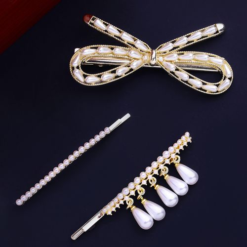 Yellow Chimes Pcs Stylish Bow Tie Design Pearl Bobby Pin Hair Clips Hair  Accessories