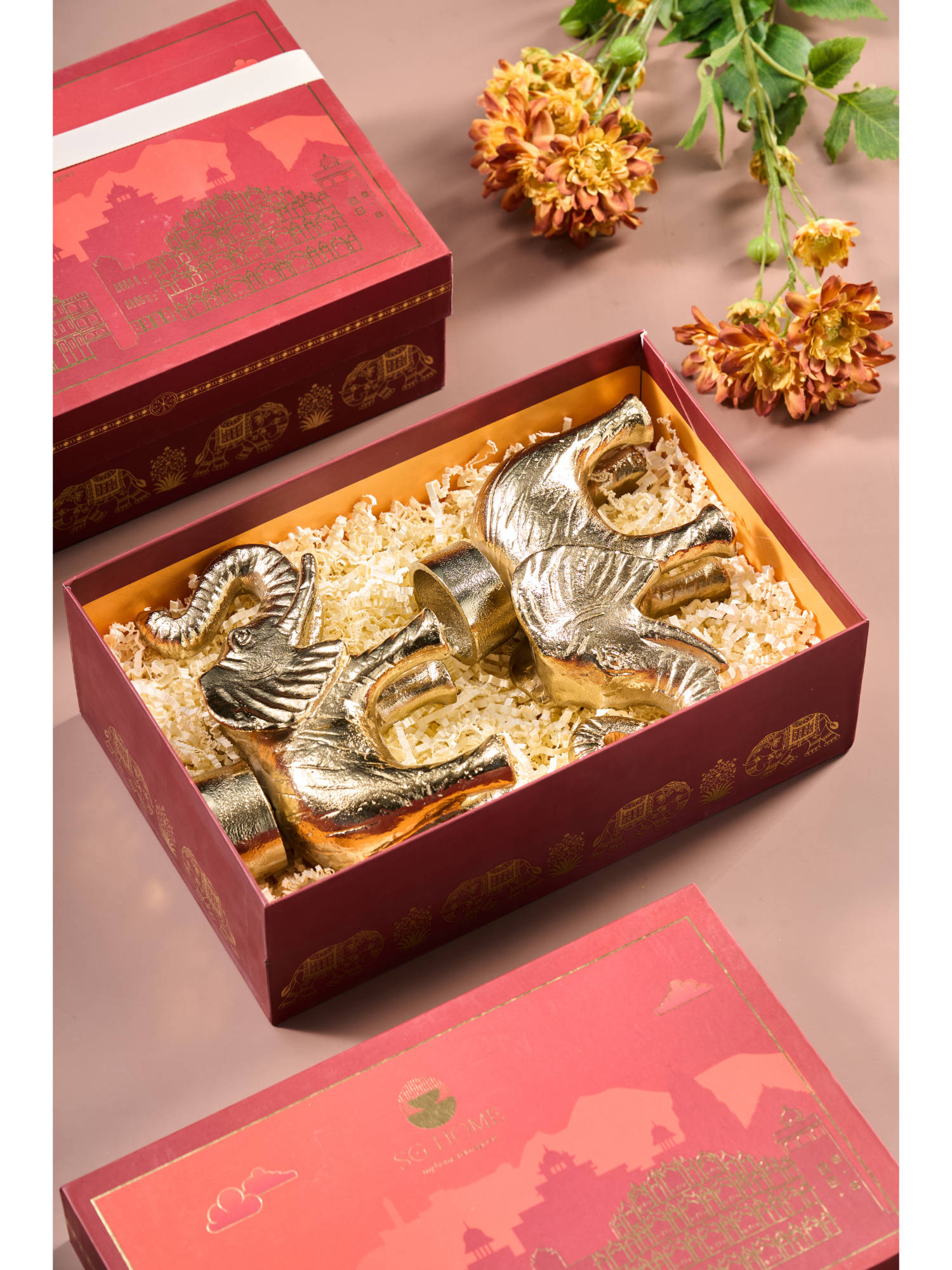 SG Home Gold Indi Gajraj Candle Holders (Pack of 2)