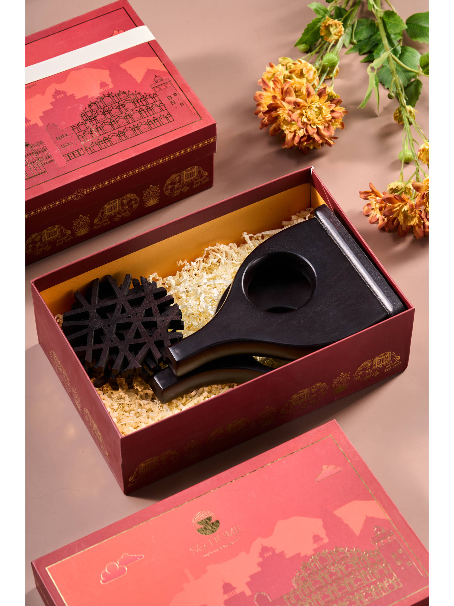 SG Home Brown 6 Piece Indi Abstract Bud Vase & Coaster Gift Set