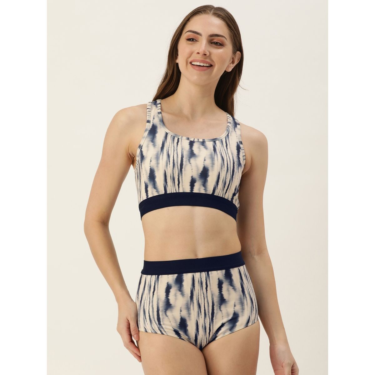 Beach Blue Tie Dye Cotton Vest And Wide Leg Pants Two Pieces Set Summer main image 0