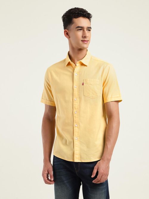 Levi Cheap Mens Short Sleeve Shirts Slim Shirt With Buttoned Flap