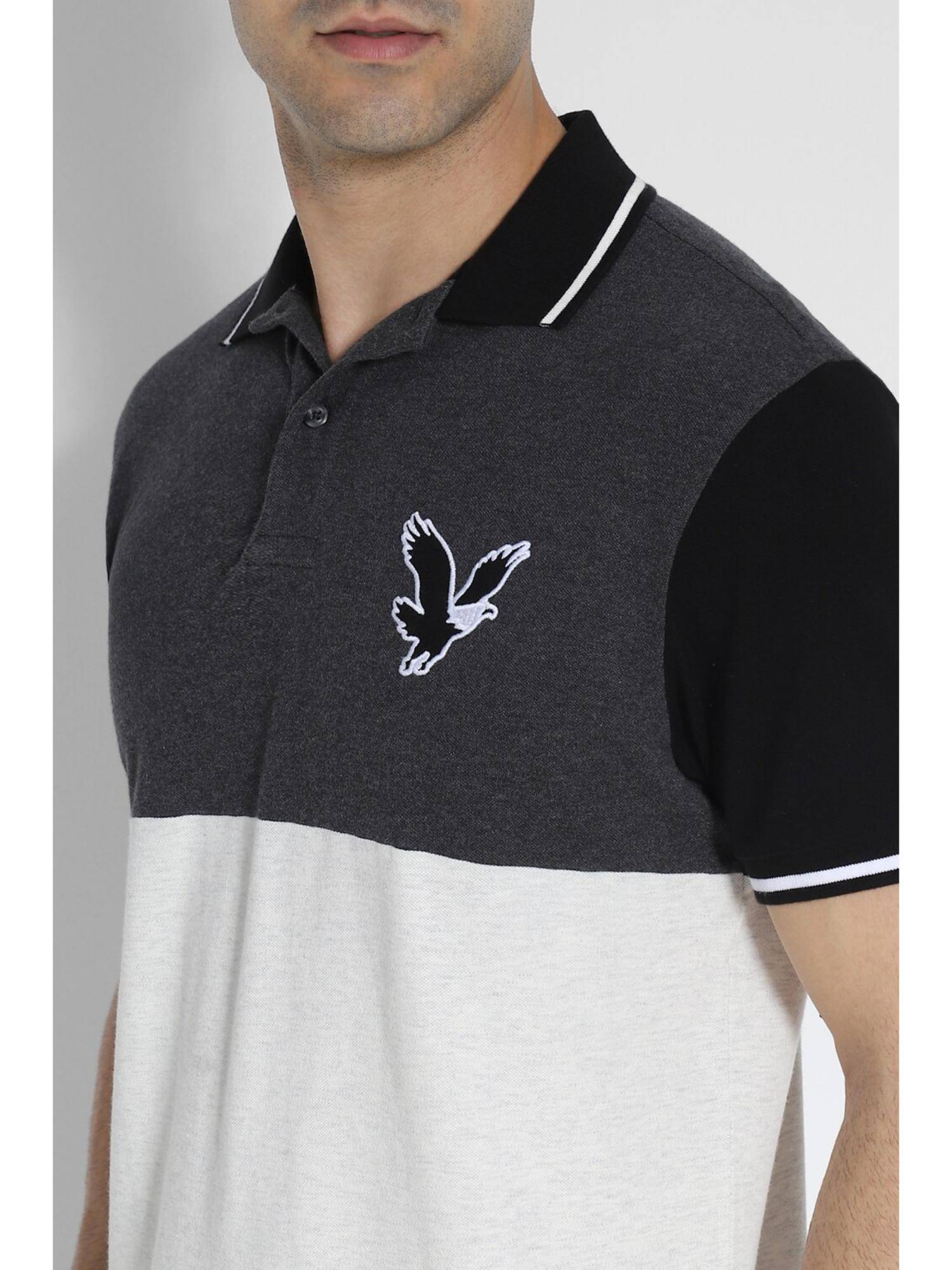 Buy American Eagle Men Grey Colorblock Logo Flex Pique Polo T-Shirt Online