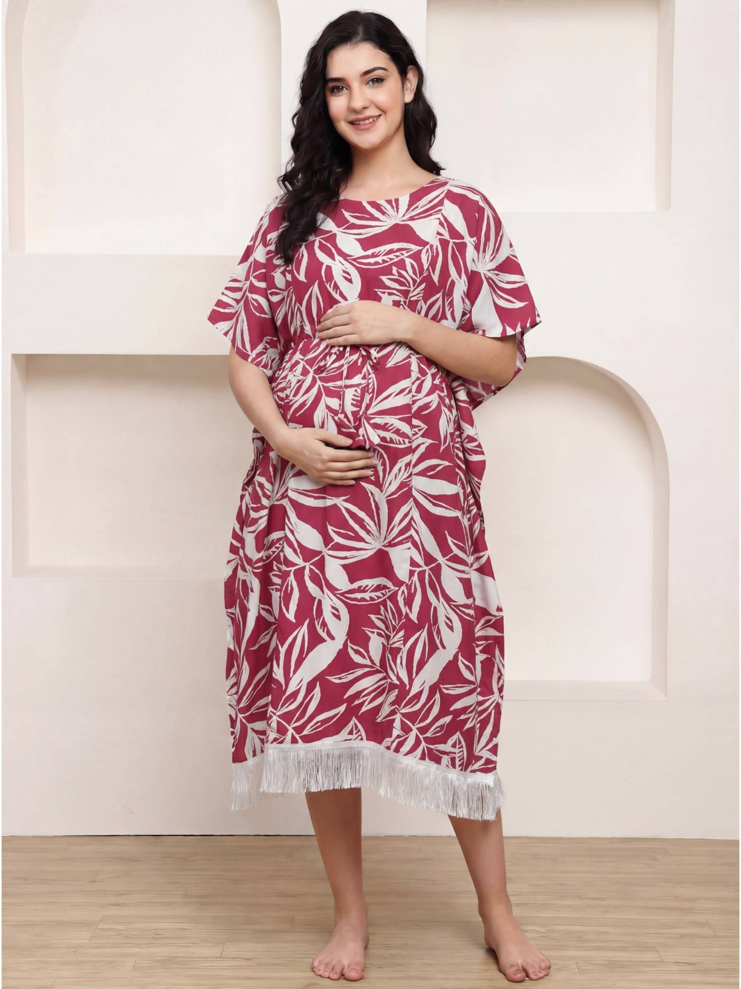 Secret Wish Pink Secret Wish Pink Floral Rayon Maternity Kaftan