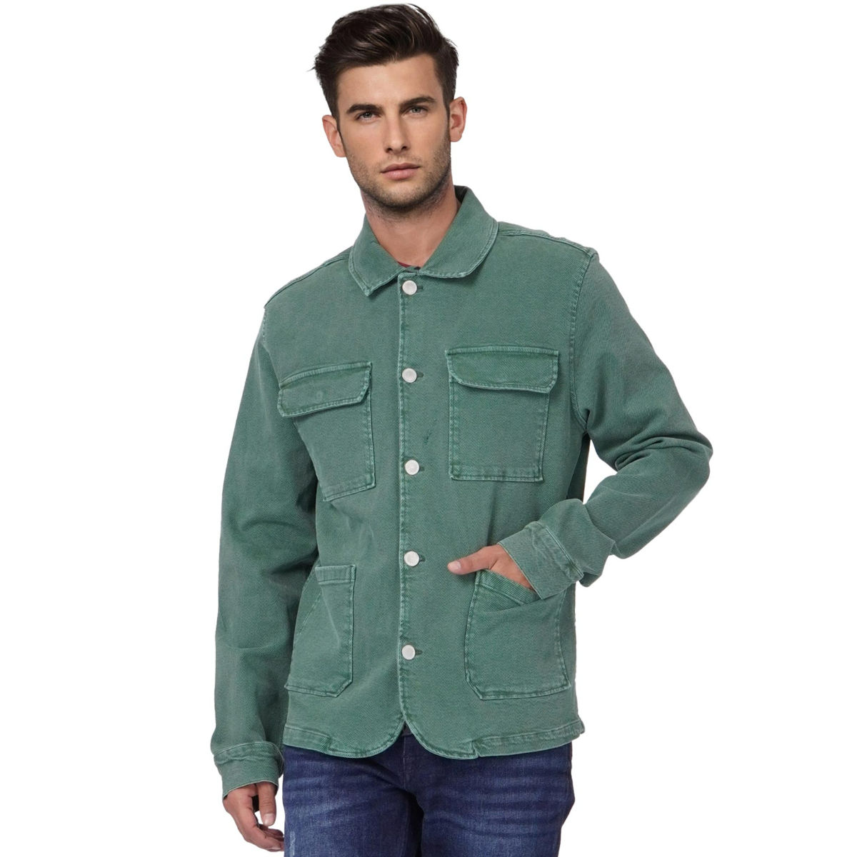 Jack and jones green denim jacket hotsell