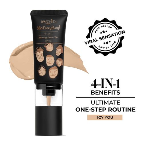 Lovechild Masaba Skip Everything Serum Skin Tint SPF 20, Liquid Foundation for all Skin type, with In-Built Brush, Enriched with Vitamin E for anti-ageing benefits