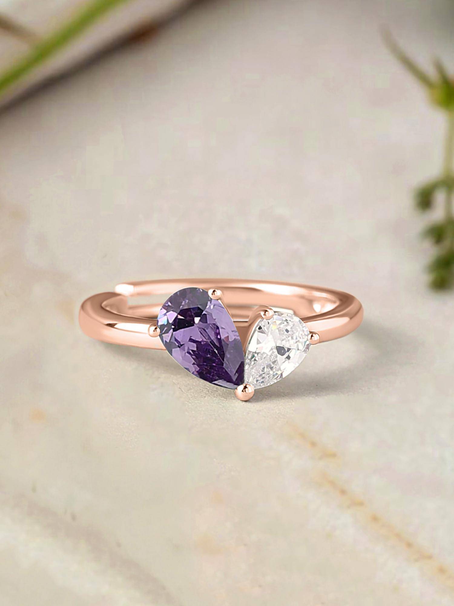 Ornate Jewels 925 Silver Rose Gold Purple Amethyst Adjustable Ring for Women & Girls