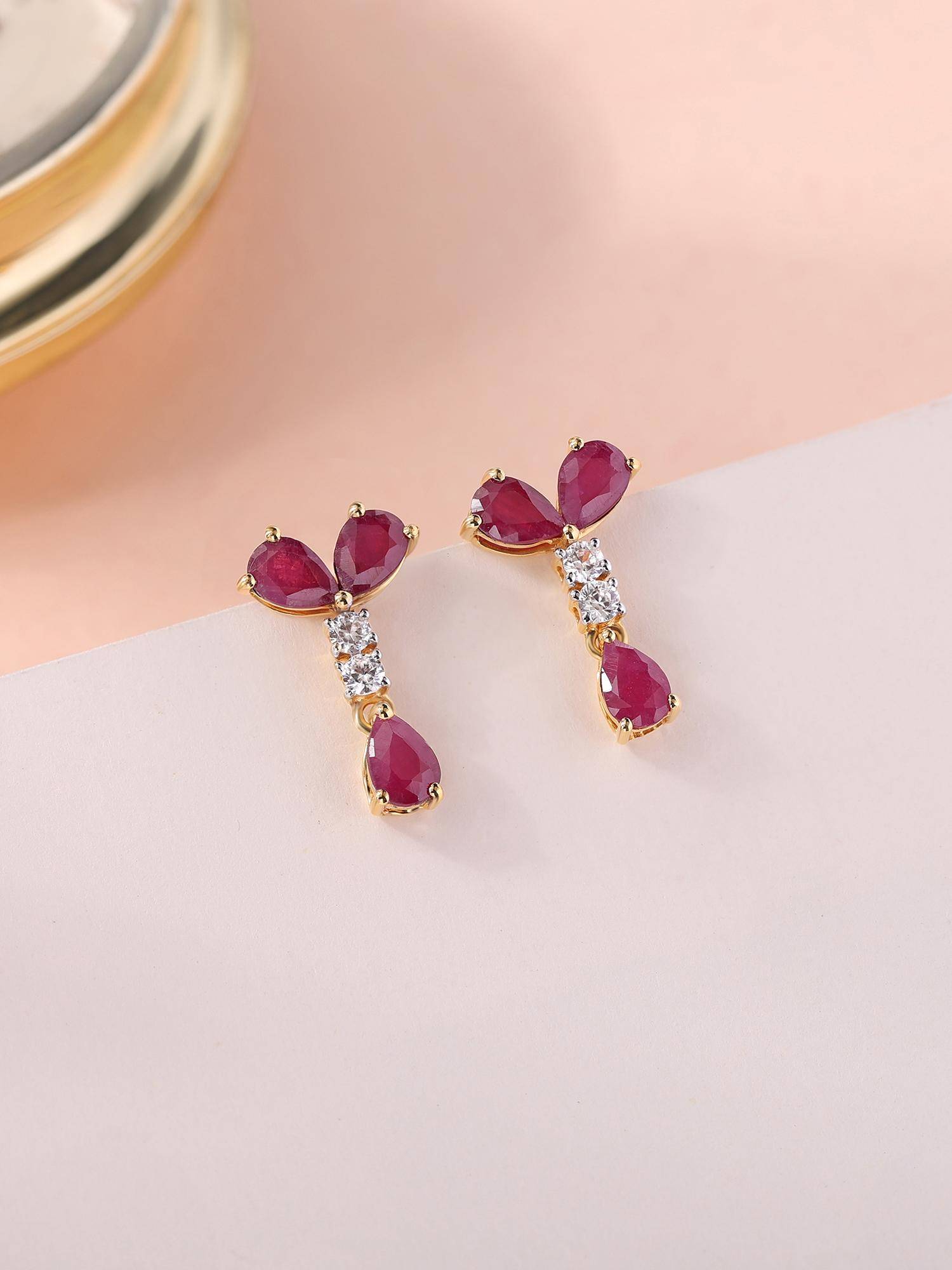 Ornate Jewels 925 Silver Yellow Gold Natural Red Ruby Dangle Earring for Women & Girls