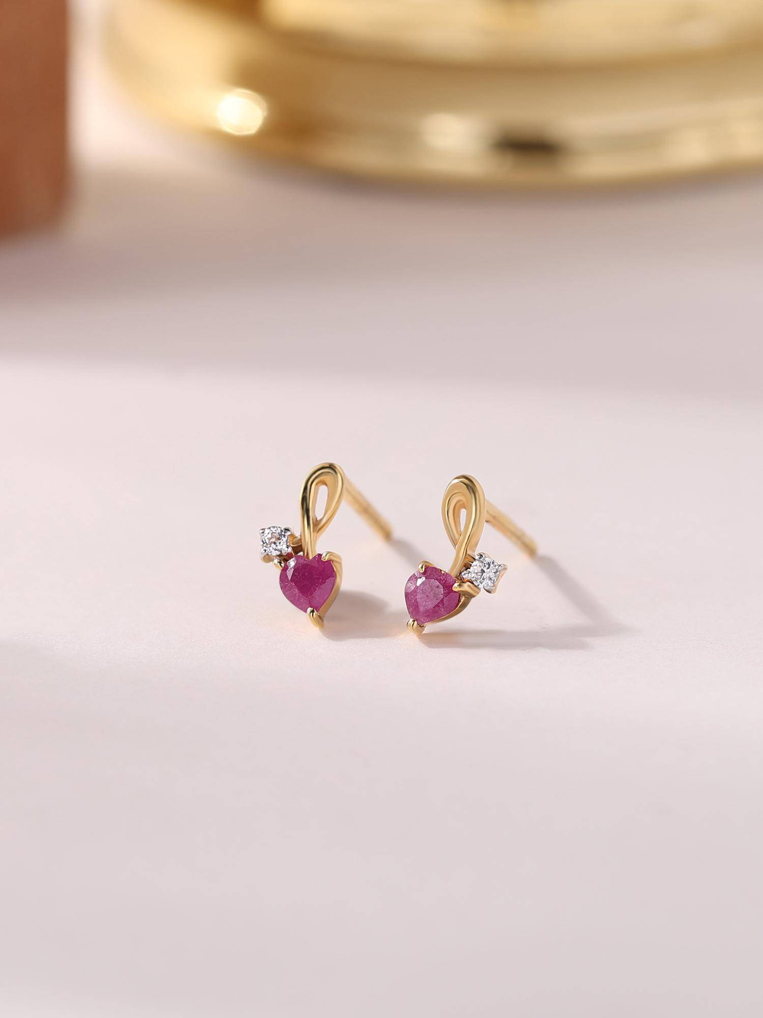 Ornate Jewels 925 Silver Yellow Gold Natural Red Ruby Stud Earring for Women & Girls
