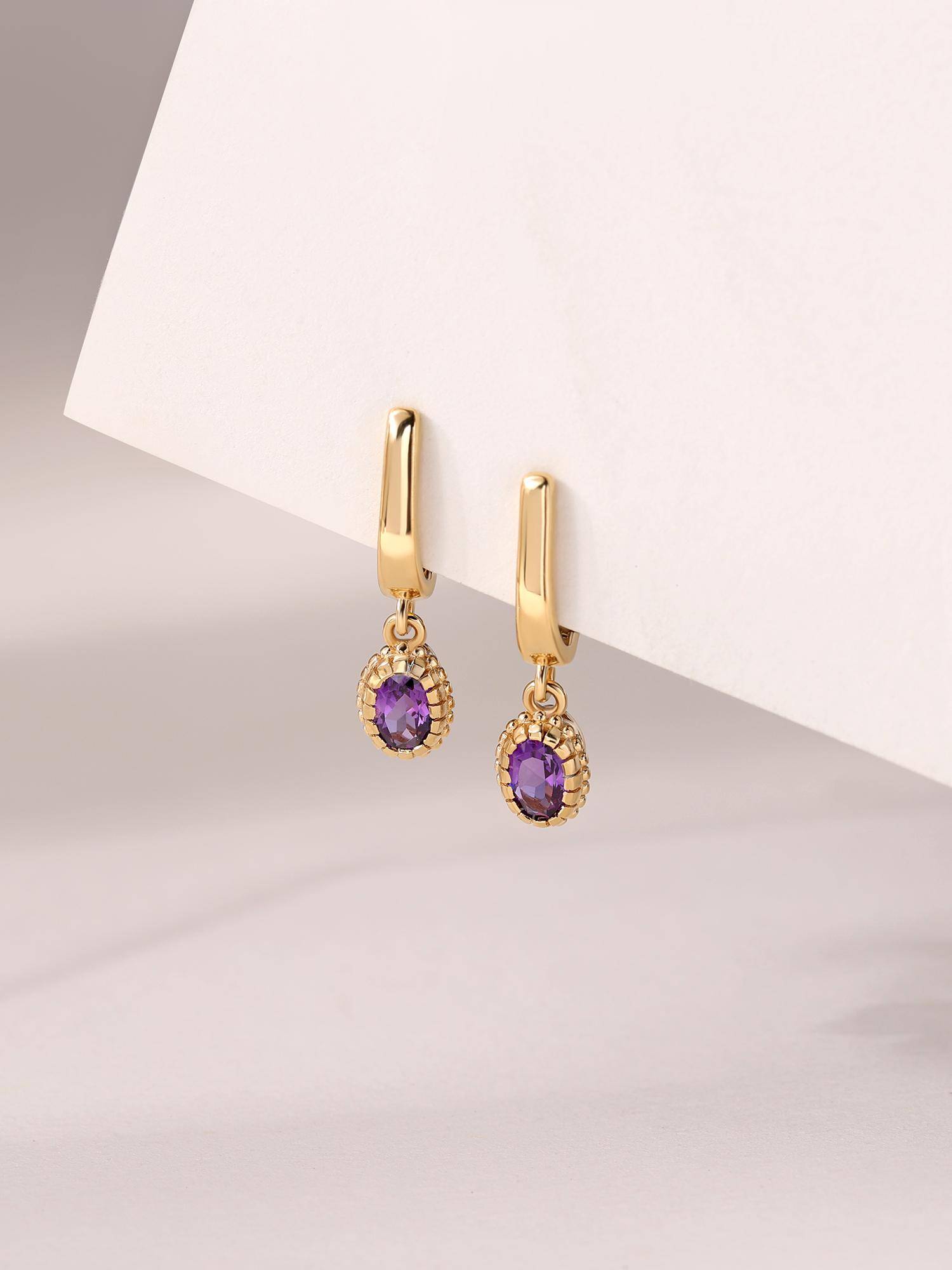 Ornate Jewels 925 Silver Yellow Gold Natural Amethyst Drop Earring for Women & Girls