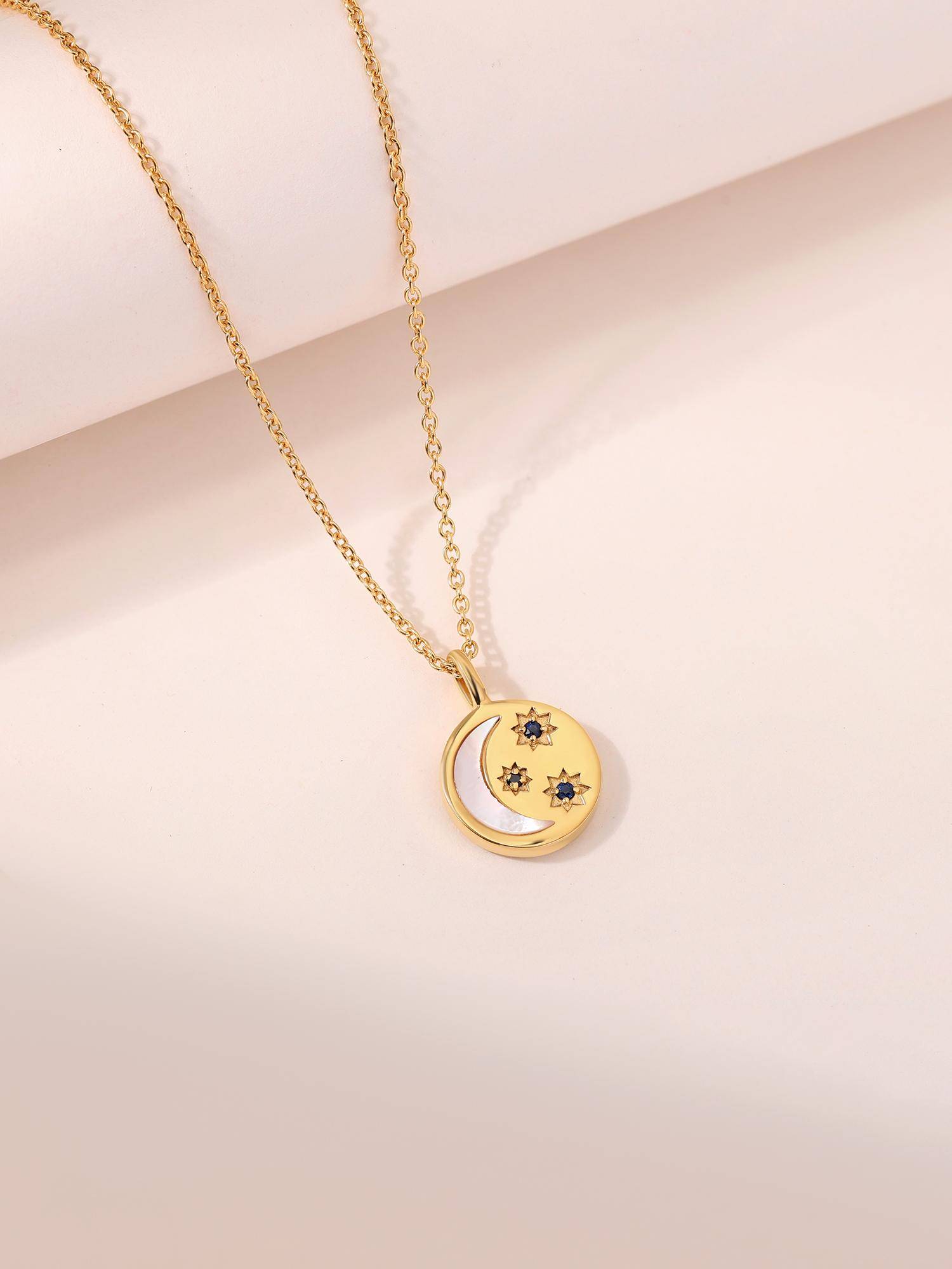 Ornate Jewels 925 Silver Yellow Gold Natural Sapphire Smiley Pendant with Chain for Women & Girls
