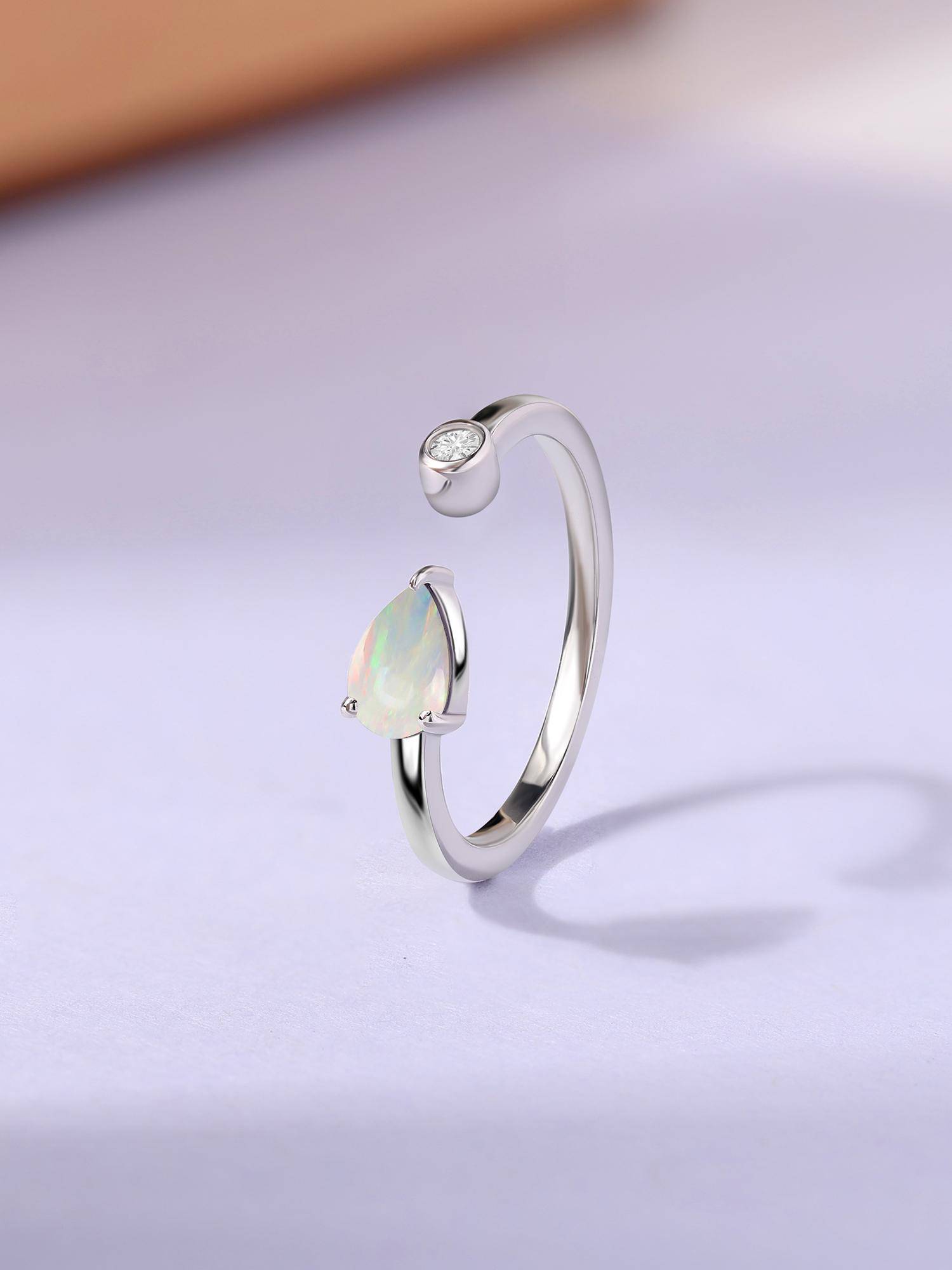 Ornate Jewels 925 Silver Rhodium Plated Natural Ethiopian Opal Adjustable Ring for Women & Girls