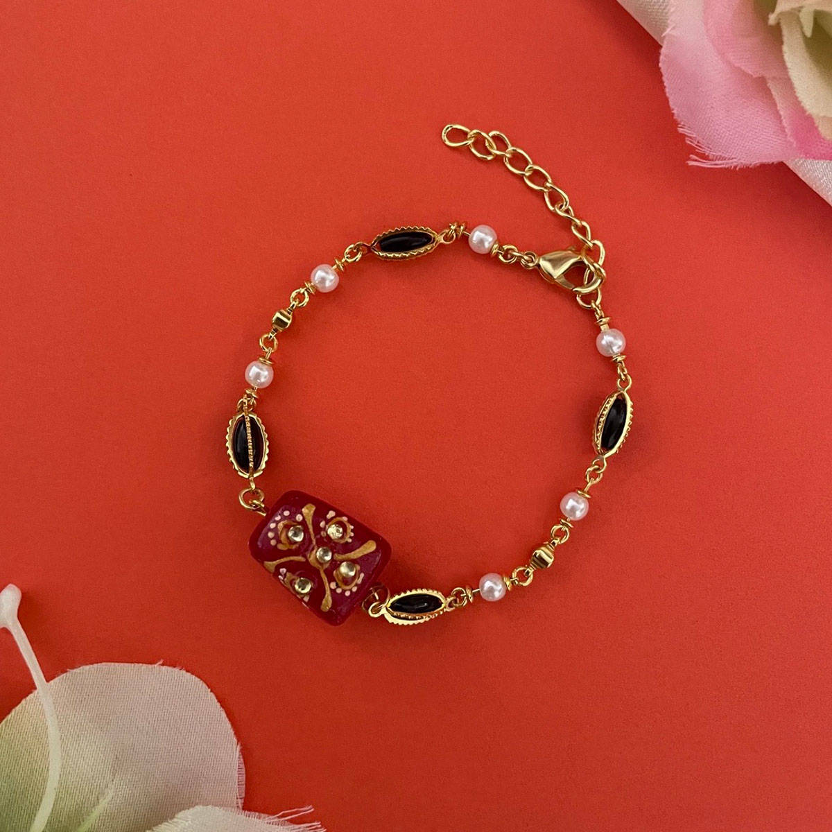 Digital Dress Room Women Brass Red Bracelet Rakhi