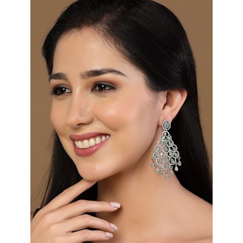 Buy PANASH Silver-Plated Kundan Studded Teardrop Shaped Drop