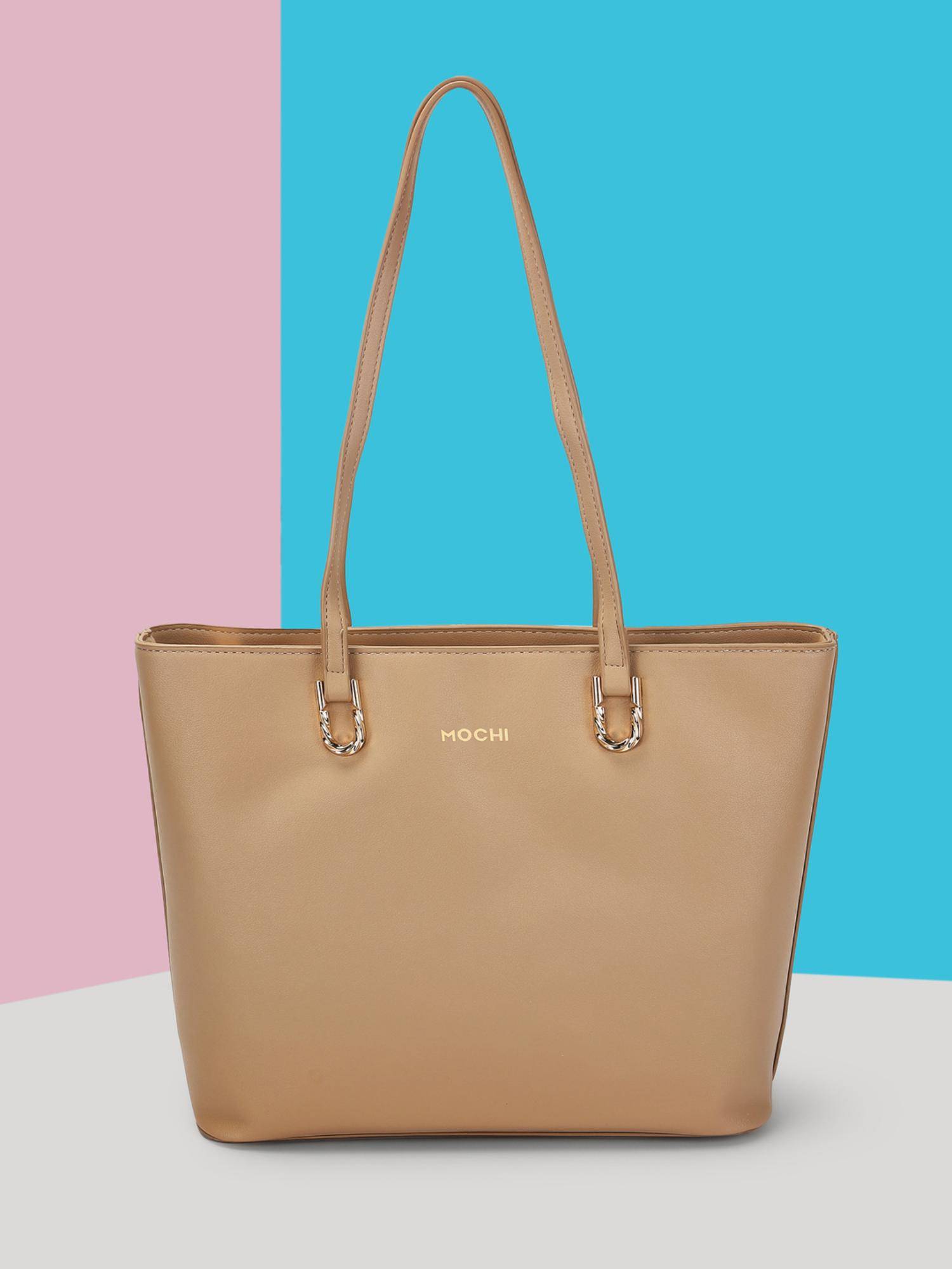 Mochi Women Beige Solid Tote Bag