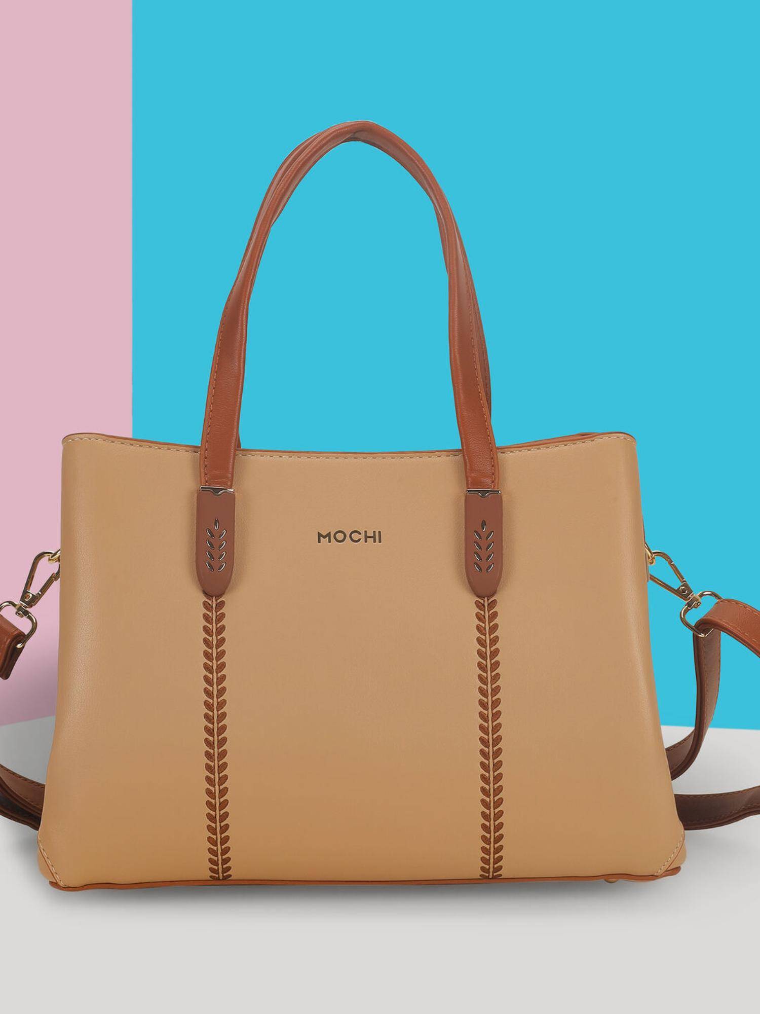 Mochi Women Beige Tote Bag with Detachable Strap