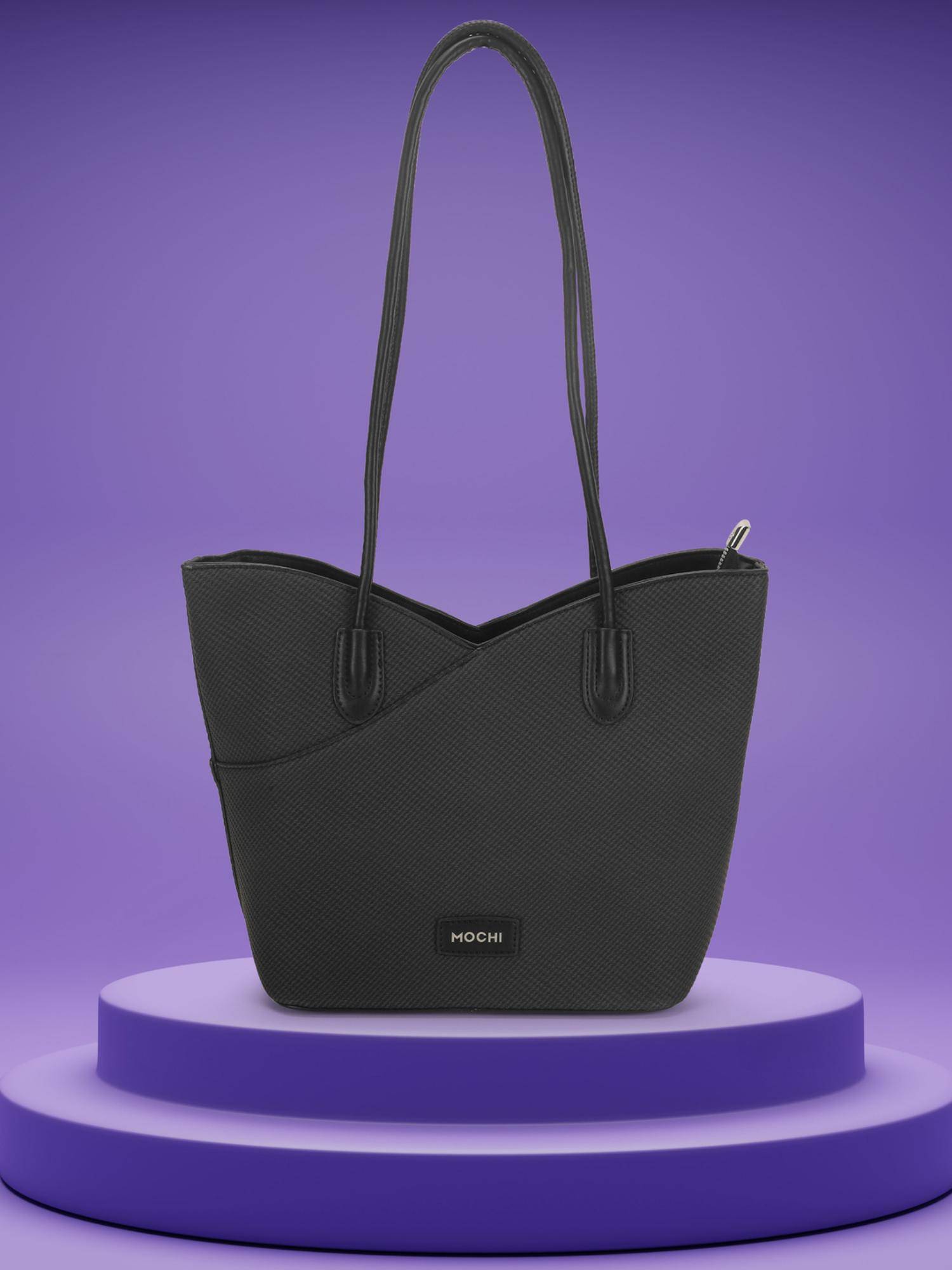 Mochi Women Black Textured Tote Bag