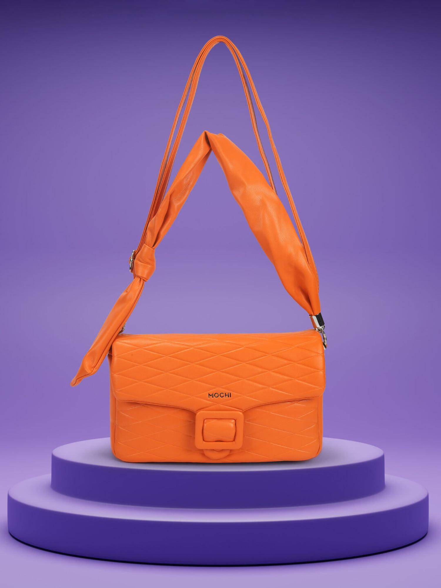 Mochi Women Orange Quilted Shoulder Bag