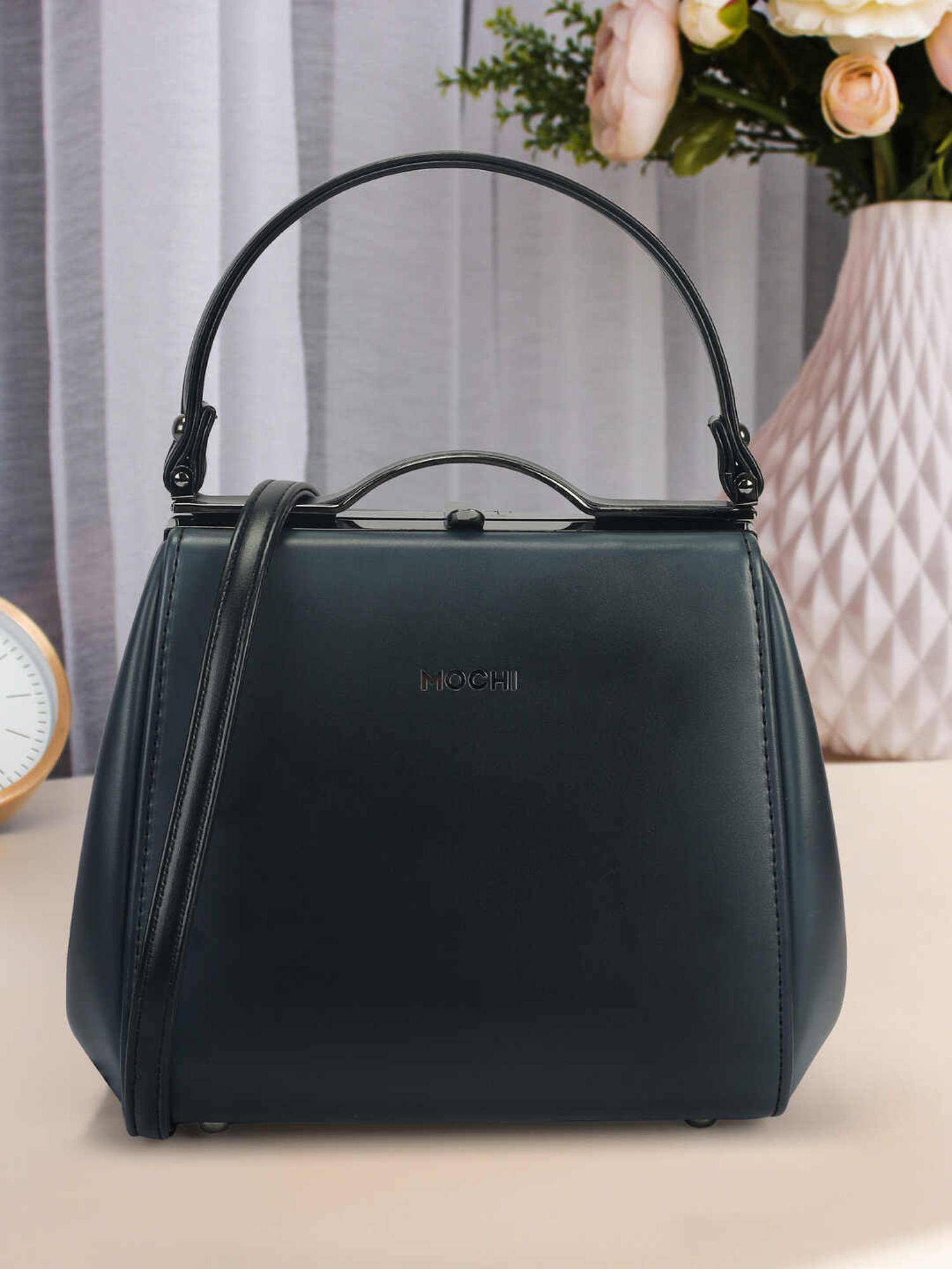 Mochi Women Black Solid Handbag with Detachable Strap