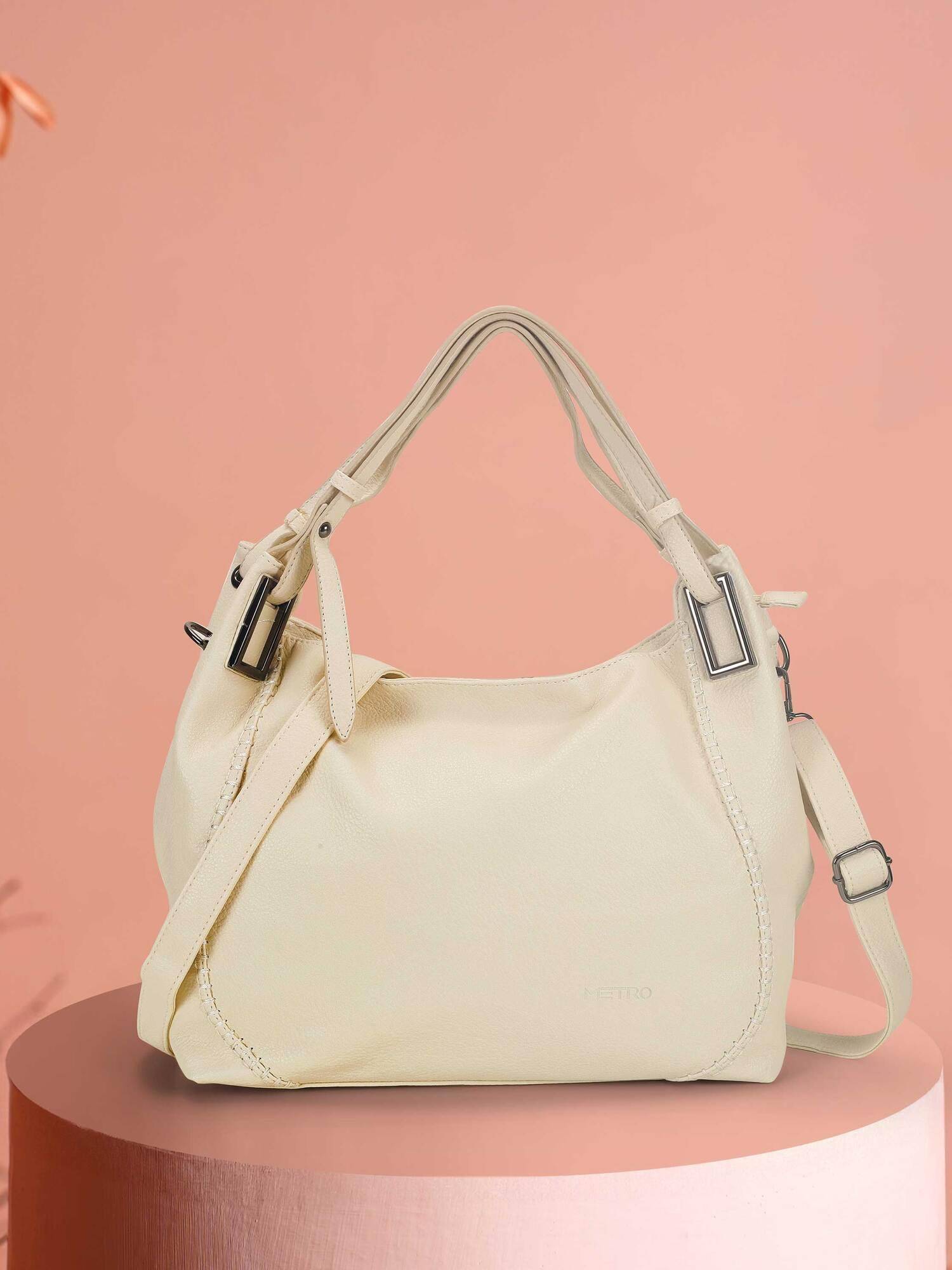Metro Women Off White Shoulder Bag with Detachable Strap