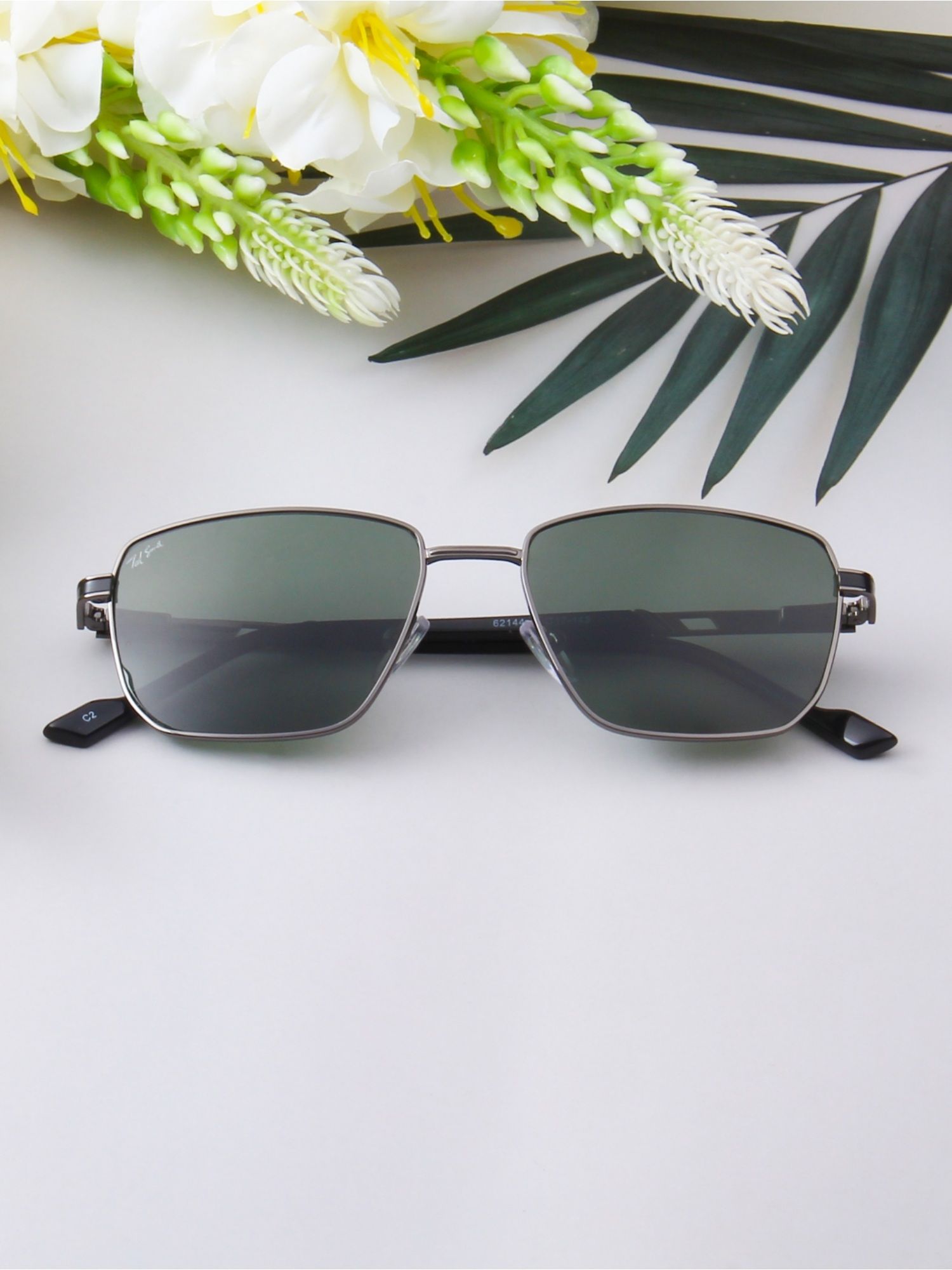 Buy TED SMITH Unisex Rectangle Metal Grey-Green Sunglasses With