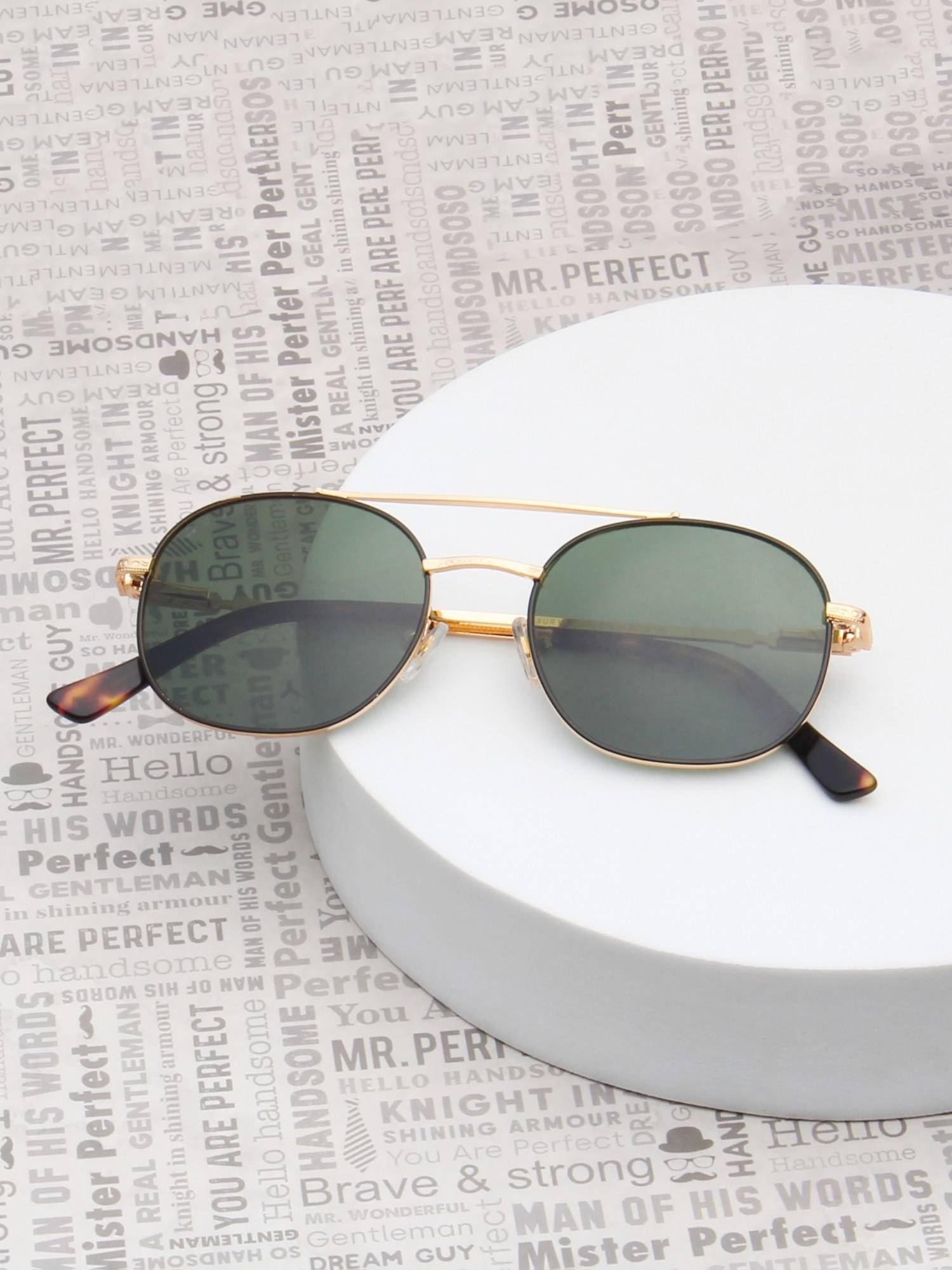 TED SMITH Unisex Green Lens & Gold-Toned Round Sunglasses -SUN-CILLIAN_C1